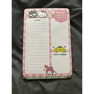 2024 Sanrio Hello Kitty and Friends Rainbow Checks Pink Desk Pad Gel Pen Set
